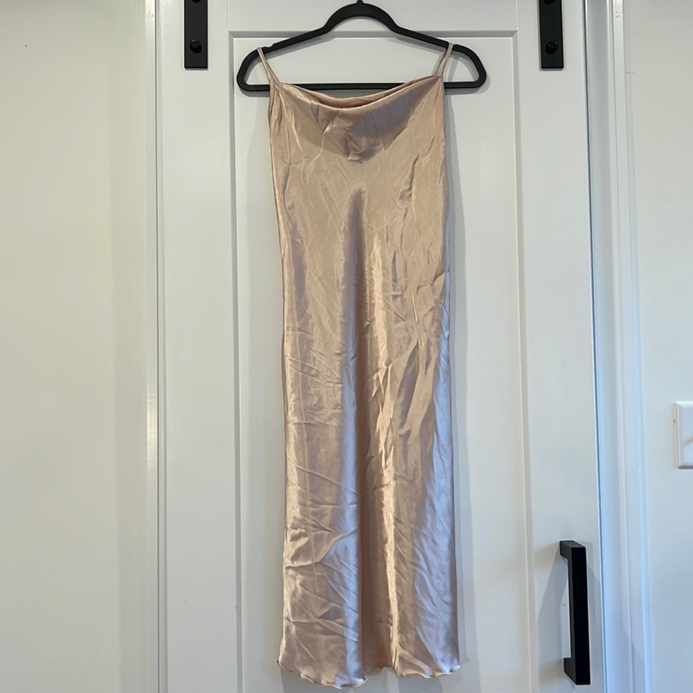 Bebe satin cowl neck slip midi dress